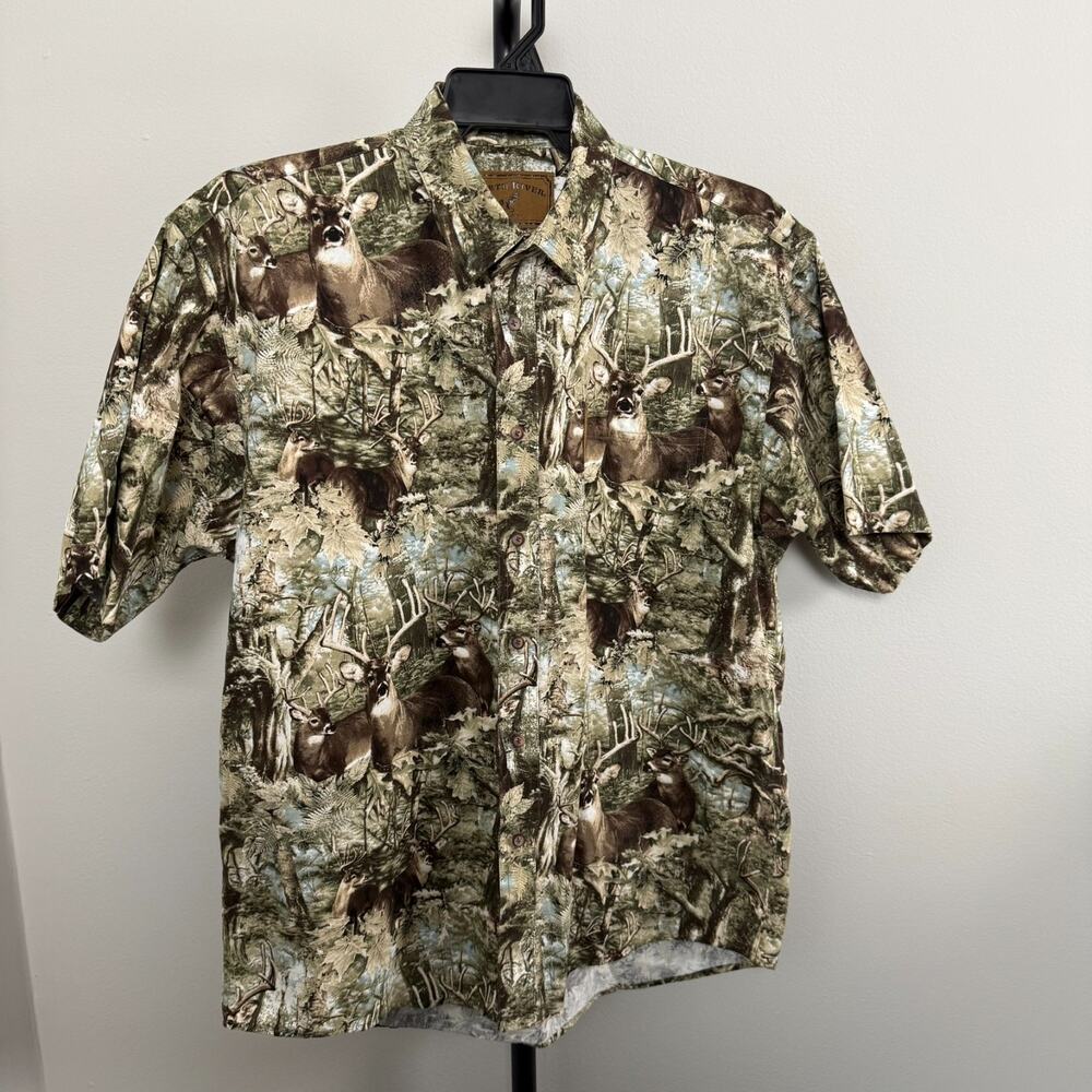 North River Outfitters Mens L Short Sleeve Wildlife Print Button Shirt Large